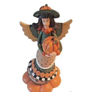 7 Inch Pumpkin Angel Figurine Orange Checked AS IS